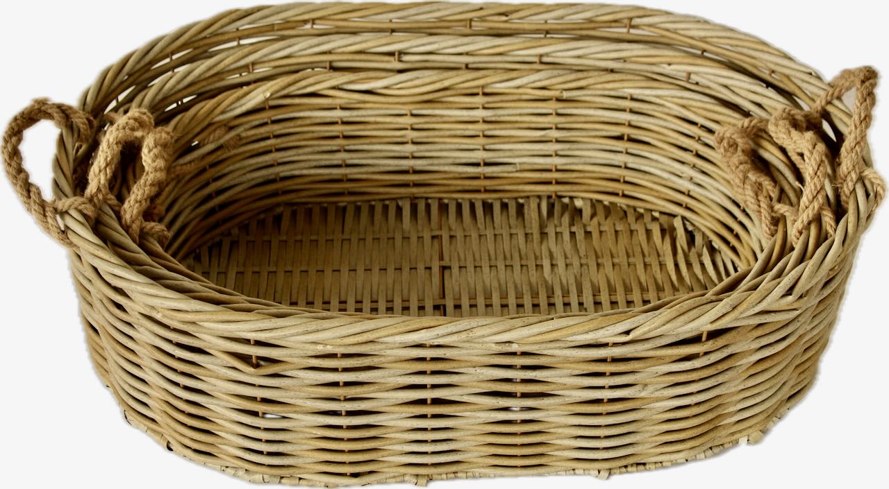 Set Of 3 Rattan Outdoor Low Oval Baskets